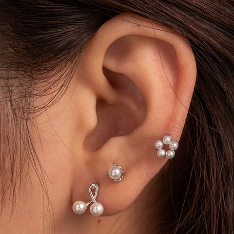 1 Piece Ear Cartilage Rings & Studs Simple Style Classic Style Sector Pearl Flower 316 Stainless Steel  Stoving Varnish Zircon