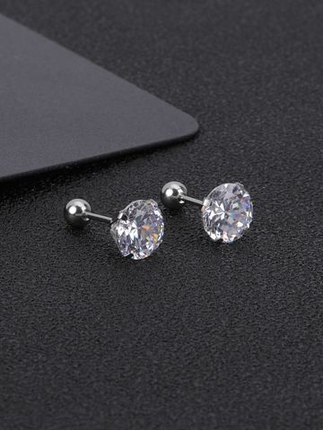 1 Pair Simple Style Geometric 304 Stainless Steel Zircon Ear Studs