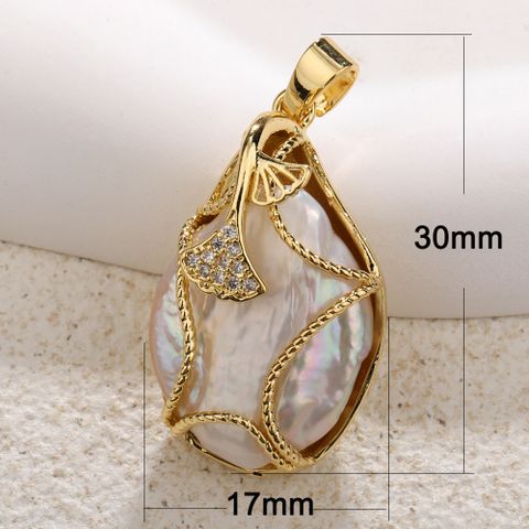 1 Piece Simple Style Sector Leaves Freshwater Pearl Copper Plating Inlay Jewelry Accessories