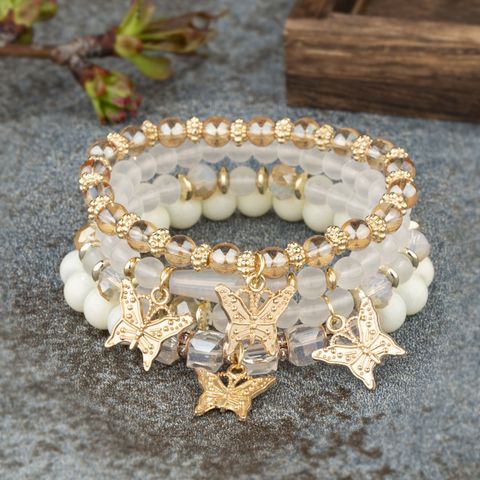 Einfacher Stil Schmetterling Glas Perlen Einbrennlack Frau Armbänder