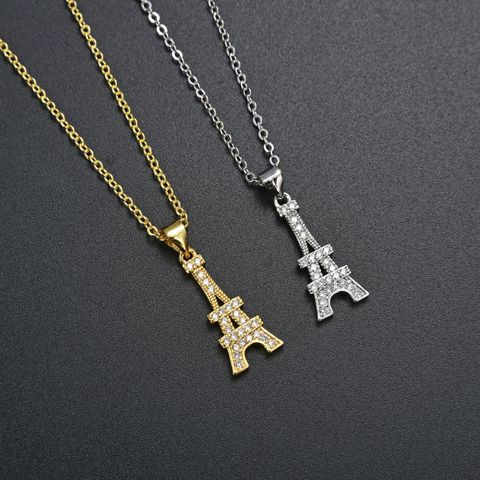 Ig Style Simple Style Tower Copper Plating Inlay Zircon Pendant Necklace