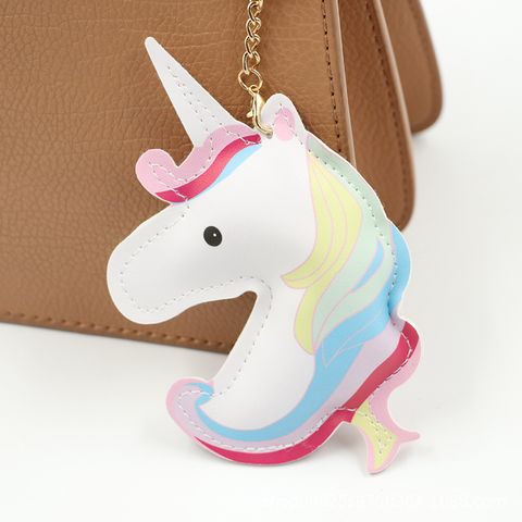 Cartoon Style Rainbow Unicorn Pu Leather Keychain