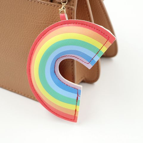 Cartoon Style Rainbow Unicorn Pu Leather Keychain