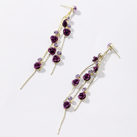 1 Pair Elegant Simple Style Flower Tassel Inlay Alloy Artificial Rhinestones Drop Earrings
