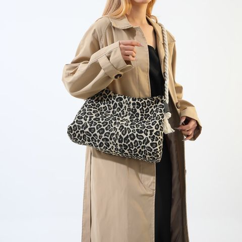 Women's Canvas Zebra Oil Painting Leopard Basic Sewing Thread Square Zipper Shoulder Bag Crossbody Bag