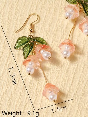 1 Pair Elegant Flower Tassel Alloy Drop Earrings