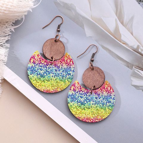 1 Pair Simple Style Rainbow Pu Leather Drop Earrings
