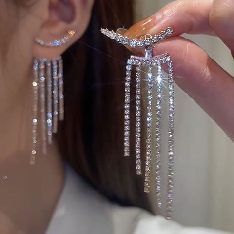 1 Pair Lady Tassel Plating Inlay Alloy Rhinestones Zircon Gold Plated Silver Plated Drop Earrings