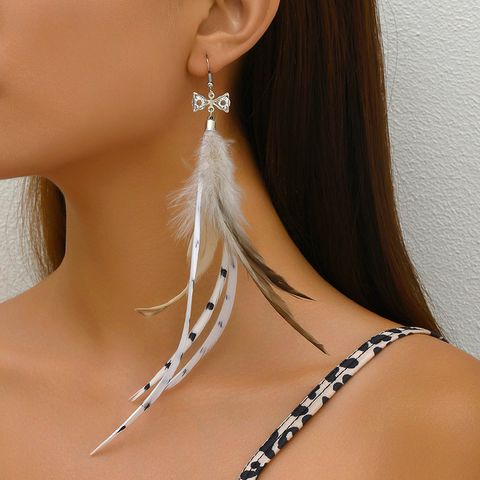 1 Pair Ig Style Original Design Feather Bow Knot Feather Drop Earrings