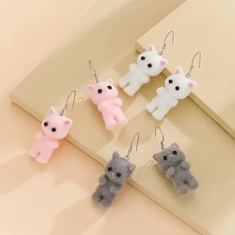 1 Paire Mignon Chat Résine Boucles D'oreilles