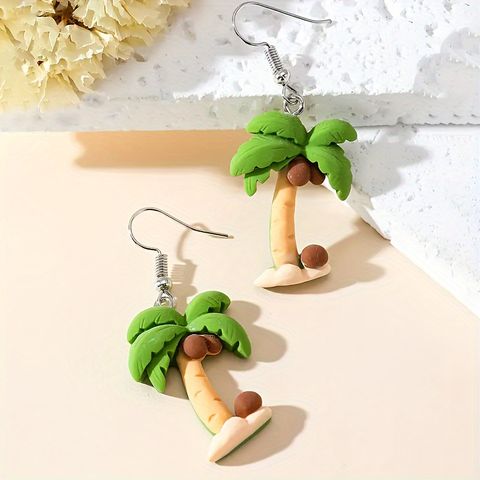 1 Pair Cute Coconut Tree Resin Drop Earrings
