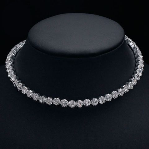 Elegant Lady Solid Color Silver Plated Zircon Alloy Wholesale Necklace
