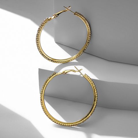 1 Pair Elegant Korean Style Round Inlay Alloy Artificial Rhinestones Earrings