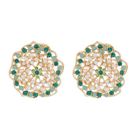 1 Pair Elegant Luxurious Flower Plating Inlay Alloy Artificial Pearls Rhinestones Gold Plated Ear Studs