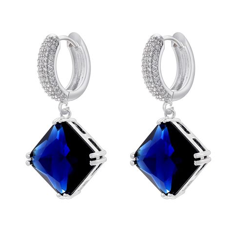 1 Pair Elegant Luxurious Rhombus Plating Inlay Copper Zircon 18k Gold Plated Drop Earrings