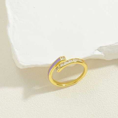 Vintage Style Simple Style Color Block Copper Plating Inlay Zircon 14k Gold Plated Open Rings