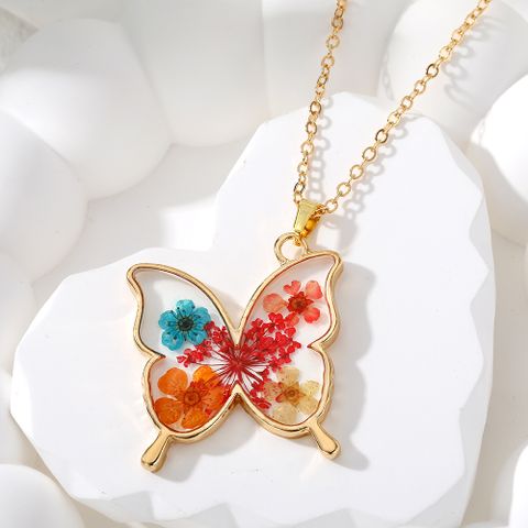 Casual Cute Simple Style Butterfly Alloy Resin Women's Pendant Necklace