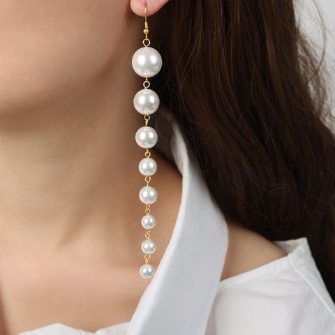 1 Pair Elegant Simple Style Solid Color Beaded Plating Imitation Pearl Titanium Steel 18k Gold Plated Drop Earrings