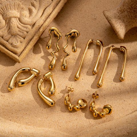 1 Pair Simple Style Classic Style C Shape Solid Color Plating Stainless Steel 18k Gold Plated Ear Studs