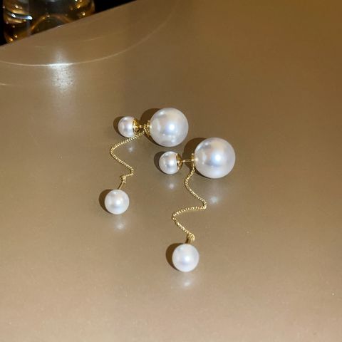 1 Pair Sweet Simple Style Heart Shape Inlay Imitation Pearl Rhinestones Pearl Drop Earrings
