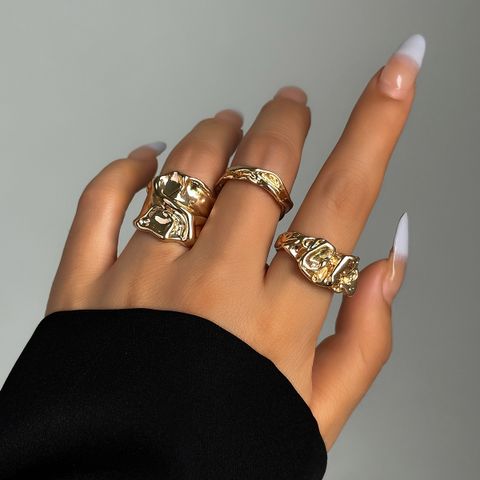 Casual Vintage Style Classic Style Irregular Geometric Round Alloy Irregular Thick Alloy Women's Rings