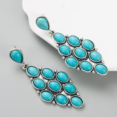 1 Pair Ethnic Style Bohemian Geometric Plating Inlay Alloy Turquoise Drop Earrings