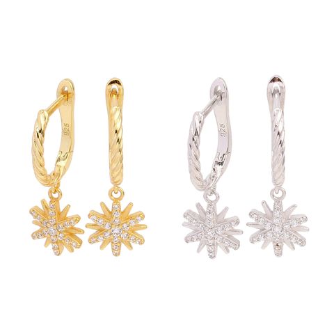 1 Pair Vintage Style Solid Color Snowflake Inlay Sterling Silver Zircon White Gold Plated Gold Plated Drop Earrings