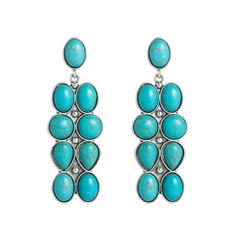 1 Pair Elegant Luxurious Oval Inlay Alloy Turquoise Drop Earrings