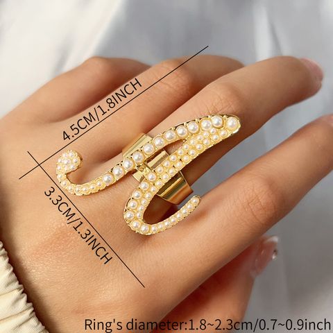 Elegant Glam Exaggerated Letter Copper Plating Inlay Artificial Pearls Gold Plated Open Rings