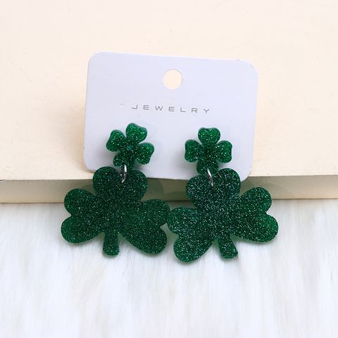 1 Pair Casual Simple Style Shamrock Lips Four Leaf Clover Arylic Drop Earrings