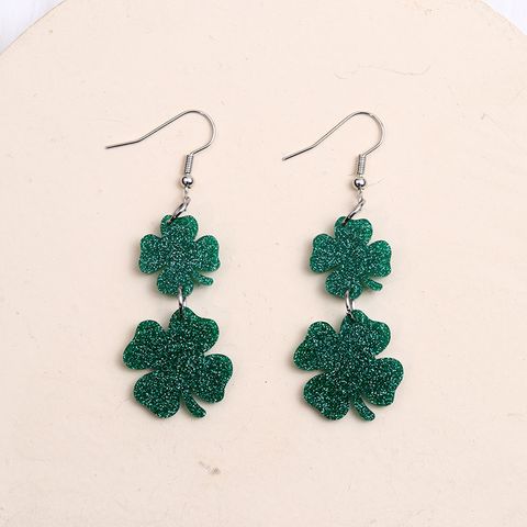 1 Pair Casual Simple Style Shamrock Lips Four Leaf Clover Arylic Drop Earrings