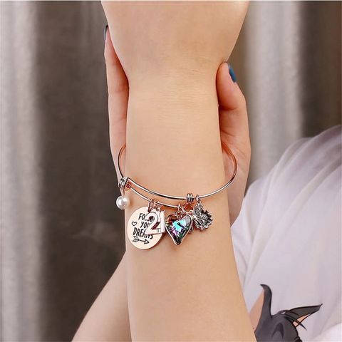 Wholesale Jewelry Casual Simple Style Letter Heart Shape Butterfly 304 Stainless Steel Plating Bangle