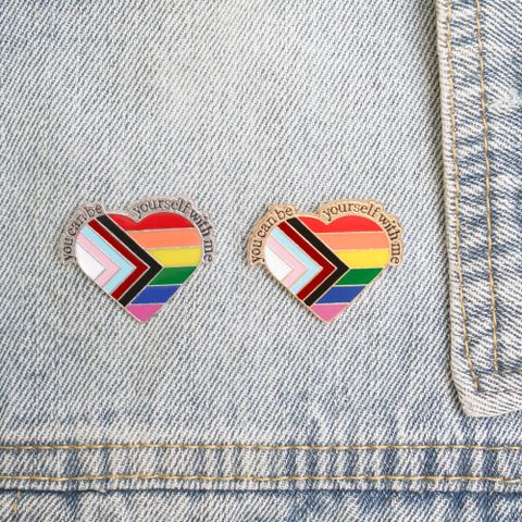 Cute Letter Rainbow Heart Shape Metal Unisex Brooches