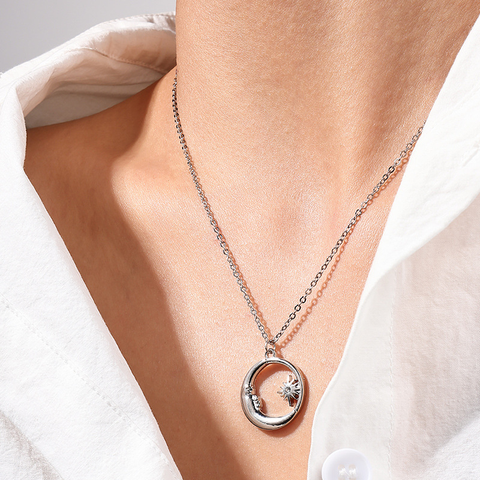 Cute Sweet Star Moon Alloy Plating Inlay Rhinestones Women's Pendant Necklace
