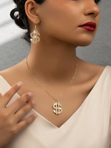 Elegant Luxurious Queen Dollar Alloy Plating Inlay Artificial Diamond Gold Plated Women's Jewelry Set