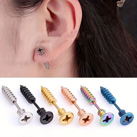 1 Piece Hip-hop Exaggerated Punk Solid Color Stainless Steel Ear Studs