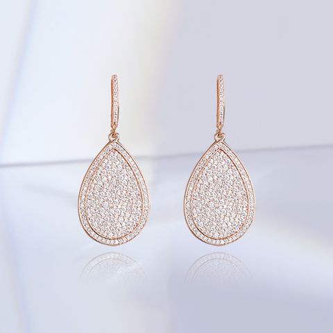 1 Pair Elegant Water Droplets Plating Inlay Copper Zircon Rose Gold Plated Drop Earrings
