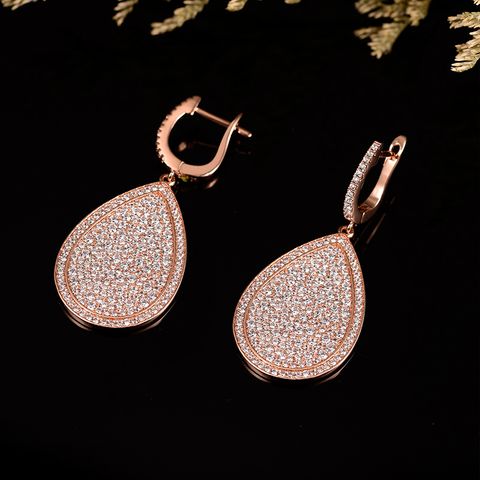 1 Pair Elegant Water Droplets Plating Inlay Copper Zircon Rose Gold Plated Drop Earrings