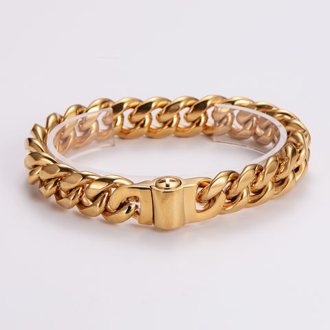 304 Stainless Steel 18K Gold Plated Hip-Hop Rock Cool Style Polishing Plating Solid Color Bracelets
