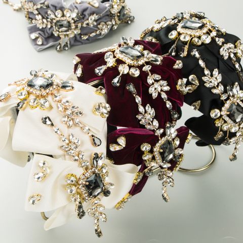 Women's Luxurious Shiny Bow Knot Cloth Inlay Rhinestones Glass Hair Band
