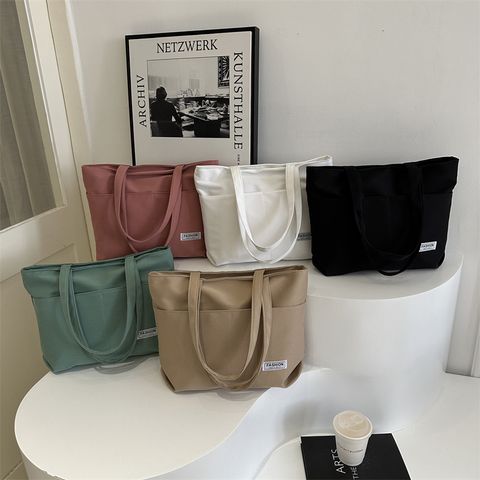 Women's Canvas Solid Color Vintage Style Square Zipper Shoulder Bag