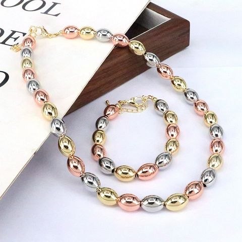 Vintage Style Simple Style Oval Copper Beaded Plating 18k Gold Plated Bracelets Necklace