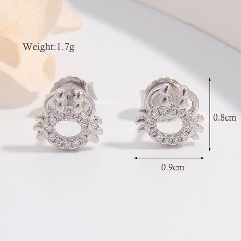 1 Pair Ig Style Cute Crab Plating Inlay Sterling Silver Zircon White Gold Plated Rhodium Plated Ear Studs