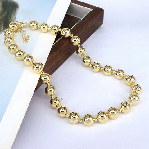 Streetwear Round Copper Beaded Plating 18k Gold Plated Bracelets Necklace