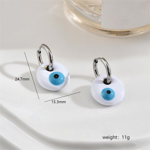 1 Pair Sweet Eye Enamel Stainless Steel Hoop Earrings