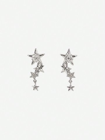 1 Pair Simple Style Pentagram Plating Inlay Alloy Zircon Silver Plated Drop Earrings