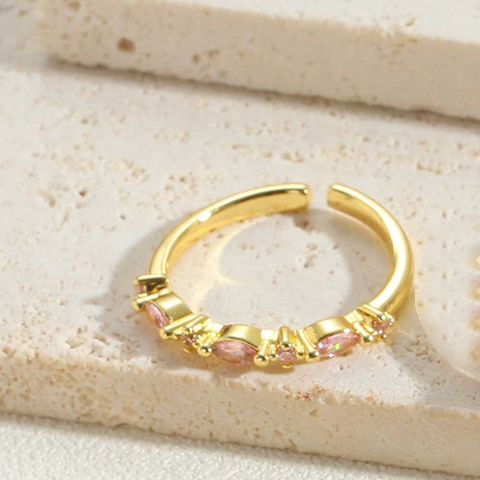 Vintage Style Simple Style Commute Solid Color Copper Plating Inlay Zircon 14k Gold Plated Open Rings