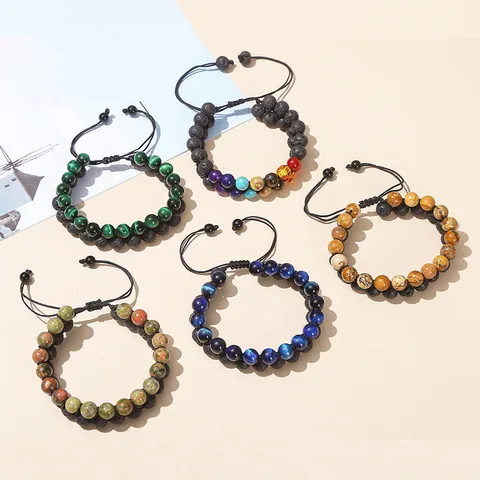 Casual Simple Style Geometric Volcanic Rock Tiger Eye Braid Bracelets