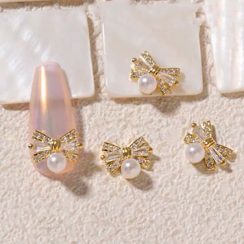 Sweet Butterfly Bow Knot Copper Zircon Nail Decoration Accessories 4 Pieces