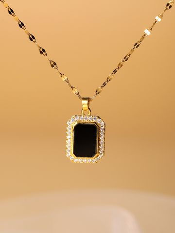 Glam Simple Style Rectangle Stainless Steel Plating Inlay Zircon 18k Gold Plated Pendant Necklace